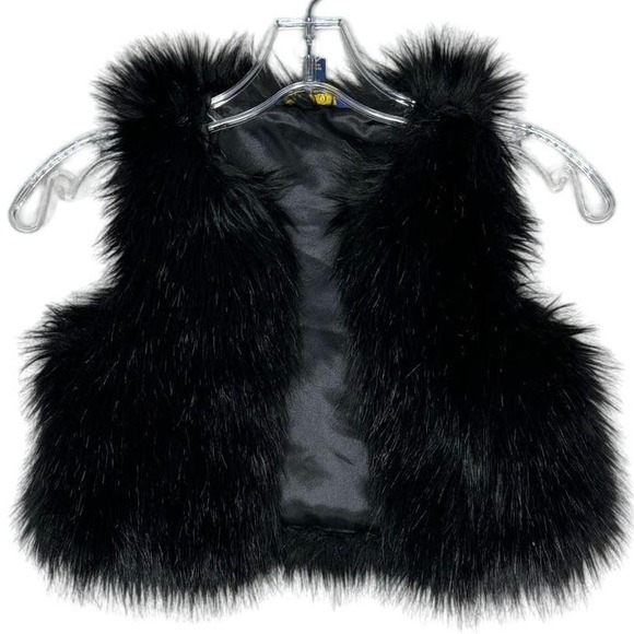 Polo Ralph Lauren Vest Girls‎ 5l Black Faux Fur Open Neutral Playful Fun Trendy - Picture 1 of 6